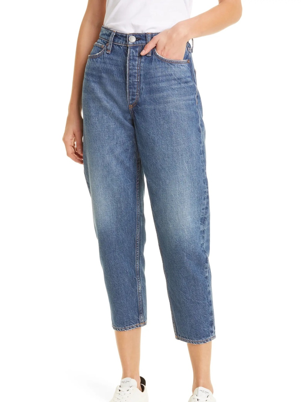 rag & bone Alissa High Waist Barrel Leg Crop Jeans in Clover - 27